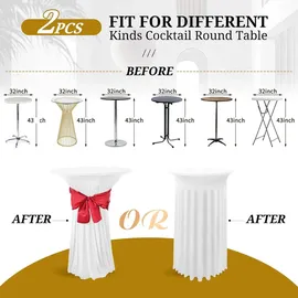 luxuskollektion 2er-Set Weiße Stehtisch Hussen Stretch Tischdecke Runder