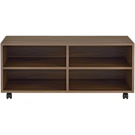 [en.casa] Lowboard mit Rollen 'Gränne' 90x35x41cm mobiles Regal TV-Schrank 4 Ablagen Fernsehregal Fernsehtisch Dunkler Holzton