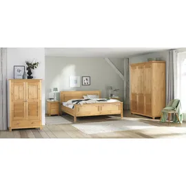 otto home Kleiderschrank OTTO HOME "Rauna, mit Lamellen und Kassetten, klassischer Landhausstil, rustikal", beige (natur geölt), B:159cm H:195cm T:60cm, Massivholz, Schränke, Kleiderschrank, massive Kiefer, Metallgriffe, mehrere Varianten, zeitloses Design