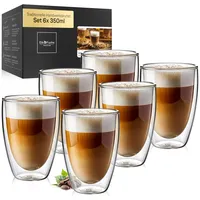ElbFuchs® Latte Macchiato Gläser doppelwandig [6x 350ml] GASTRO-QUALITÄT | Kristallklare Thermogläser doppelwandig | Ideal als Cappuccino Gläser | Kaffeegläser | Teegläser
