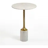 FineBuy Beistelltisch 37cm Design Marmor Platte weiß Wohnzimmertisch Couchtisch Metall