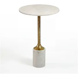 FineBuy Beistelltisch 37cm Design Marmor Platte weiß Wohnzimmertisch Couchtisch Metall