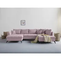 INOSIGN Wohnlandschaft "Lörby U-Form" Sofas Gr. B/H/T: 339cm x 90cm x 190cm, Luxus-Microfaser weich, Ottomane rechts, Luxus Microfaser weich, rosa (flamingo) auch mit Aqua clean-Bezug, feine Steppung im Sitzbereich, lose Kissen