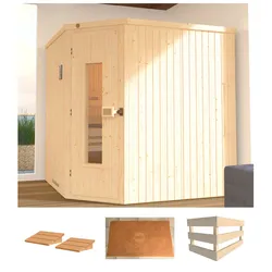 Sauna WEKA "Varberg 3", beige (natur), ohne Ofen, (ohne Ofen), Saunen, ohne Ofen