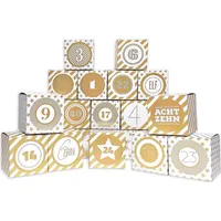 DIY Adventskalender Vorfreude zum Befüllen,Faltschachteln 12x gold Streifen,12x gold Sterne 7x7x7cm (gefaltet), XL Ziffern gold/Weihnachten,Aufkle... - Gold