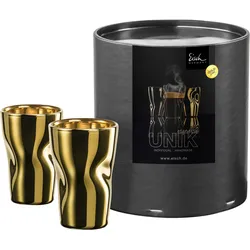 Espressoglas EISCH  "UNIK", gold (goldfarben), H:8,5cm Ø:5,7cm, Borosilikatglas, Trinkgefäße, Espressoglas, veredelt mit Echtgold, 2-teilig, 100 ml