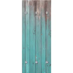 Garderobenleiste QUEENCE "Holzbretter", blau (türkis), B:50cm H:120cm T:10cm, Acrylglas, Edelstahl, Garderobenhalter, mit 6 Haken, 50 x 120 cm