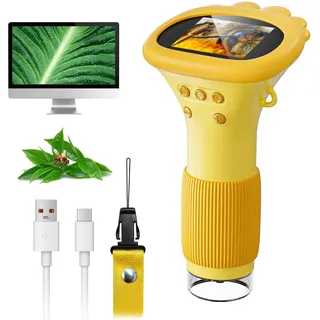 Mikroskop für Kinder, SGAINUL 1000X Taschenmikroskop mit 2,0" IPS-Bildschirm USB Microscope Lupe, 8 LED Lights -Anschluss an PC, Mini-Kindermikroskop für Garten Spielzeug, 4-12 Jährige(ORANGE)