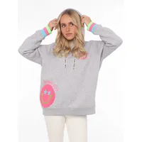 Zwilling Hoodie "Always Happy", Damen, Gr. L/XL, grau, Sweatware,