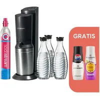 CRYSTAL 3.0 Wassersprudler titan, Bundle inkl. 3x Glasflasche, 1x Sodastream Maracuja ohne Zucker Sirup, 1x Pepsi Zero Zucker Sirup, 1x Quick-Connect Zylinder