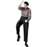 dressforfun Clown-Kostüm Herrenkostüm Klassischer Pantomime, Sechsteiliges Outfit im klassischen Pantomime-Stil schwarz L | L