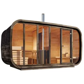 FinnTherm Comfort Set Fasssauna ScandiCube Space Fasssauna 4 Sitzbänke aus Holz, Sauna mit 42 mm Wandstärke, Außensauna mit Montagematerial