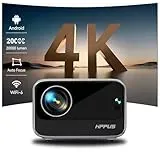 【Elektrischer Fokus/Trapezkorrektur】 Hippus Smart Beamer Heimkino 4K Mini Android Projektor 1080P Full HD WiFi 6 Bluetooth Video Minibeamer Handy kompatibel mit Smartphone/Fire Stick