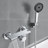 Auralum Badewannenarmatur mit Handbrause,Badewannenarmaturen Wasserfall mit Dusche,1.5m Edelstahl Schlauch und Wandhalterung,Armatur Badewannen aus Messing für Badewanne und Bad,Chrom