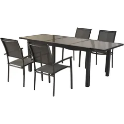 Garten-Essgruppe MERXX "»Milano«", grau (grau, grau, graphit), Auszugsplatte, stapelbar-ausziehbar, Aluminium, Kunststoff, Sitzmöbel-Sets, Sessel stapelbar, Tisch ausziehbar