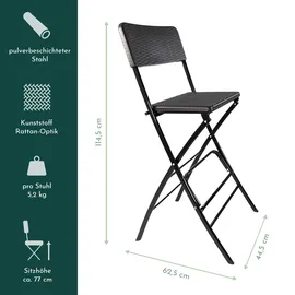 Lemodo Barhocker mit Lehne, klappbare Barstühle als 2er Set, Küchenhocker Sitzfläche in Rattanoptik schwarz,