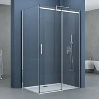 SoGood Doporro Eckdusche 100x120cm Eck-Duschkabine Duschabtrennung inkl. 4cm flacher Duschtasse in Weiß ESG-Sicherheitsglas Klarglas Schiebetür inkl.