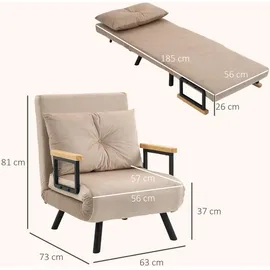 Homcom Schlafsessel,, Einzelsofa mit Bettfunktion, Relaxsessel mit Rückenkissen, Polstersofa mit Verstellbarer Rückenlehne, Samtoptik, 63 x 73 x 81 cm, Beige