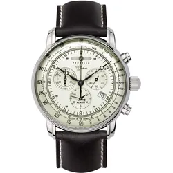 Chronograph ZEPPELIN "100 Jahre", schwarz (schwarz, creme), Armbanduhren, Herren, Armbanduhr, Quarzuhr, Herrenuhr, Datum, Stoppfunktion, Made in Germany