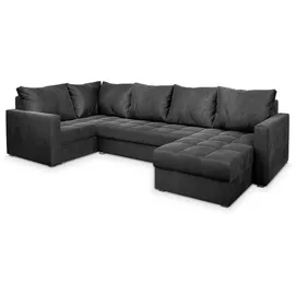 masseno Ecksofa LORIVO L-S mit Schlaffunktion U-Form, Sofa mit Bettkasten, Wohnzimmersofa, Couch, Soffa, Bettsofa, Couchgarnitur- Grau, Plüsch-Stoff
