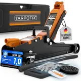 Tarpofix® Wagenheber 2,5t hydraulisch (85-380 mm Hubhöhe) | Premium-Komplettset Rangierwagenheber 2,5t mit Koffer | Hydraulischer Wagenheber flach für SUV & tiefergelegte Autos | Orange