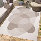 carpet city Outdoor Teppich Wetterfest 160x230 cm - Creme-Beige - Wendeteppich, Beidseitiges Geometrisches Muster - Balkonteppich Wasserfest Outdoor - Terrassenteppich