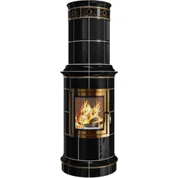 Kachelkamin Bella Noche 2 Tür: vergoldet - Kacheln: schwarz-glänzend, gold bemalt - Rad. 60RK ECOplus