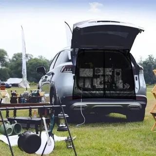 Auto Heckklappe Zelt, VeVaad Heckklappe Moskito Sonnenschutz Bildschirm Netz für Auto Fahrzeug Van SUV Kofferraumtür Insektenschutz Sichtschutz Vorhang Sommer Accessroies für Camping Schlafen,