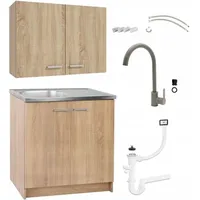 Stamar  Küchenensemble - 80 Cm - Sonoma Eiche - Modernes Design - Inklusive Spüle Und Armatur