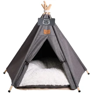 Meowmellow Tipi Zelt für Haustiere Hundezelt Katzenzelt mit Plüschkissen Haustierzelte Häuser für Katzen und Hunde Hundehöhle und Haustierhäuser Wegklappen Haustier Zelt Möbel 50x50x60cm