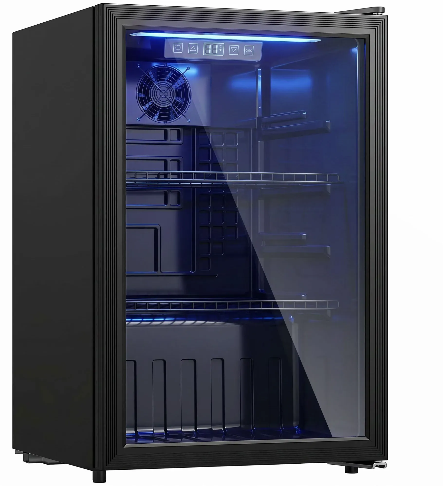 HOMCOM Getränkekühlschrank 70 Dosen 70L Mini Kühlschrank mit Doppelglas-Tür, verstellbaren Regalen, LED-Beleuchtung, Temperaturregelung, Kühlbox Schwarz 45,5 x 44,5 x 68,5 cm   Aosom