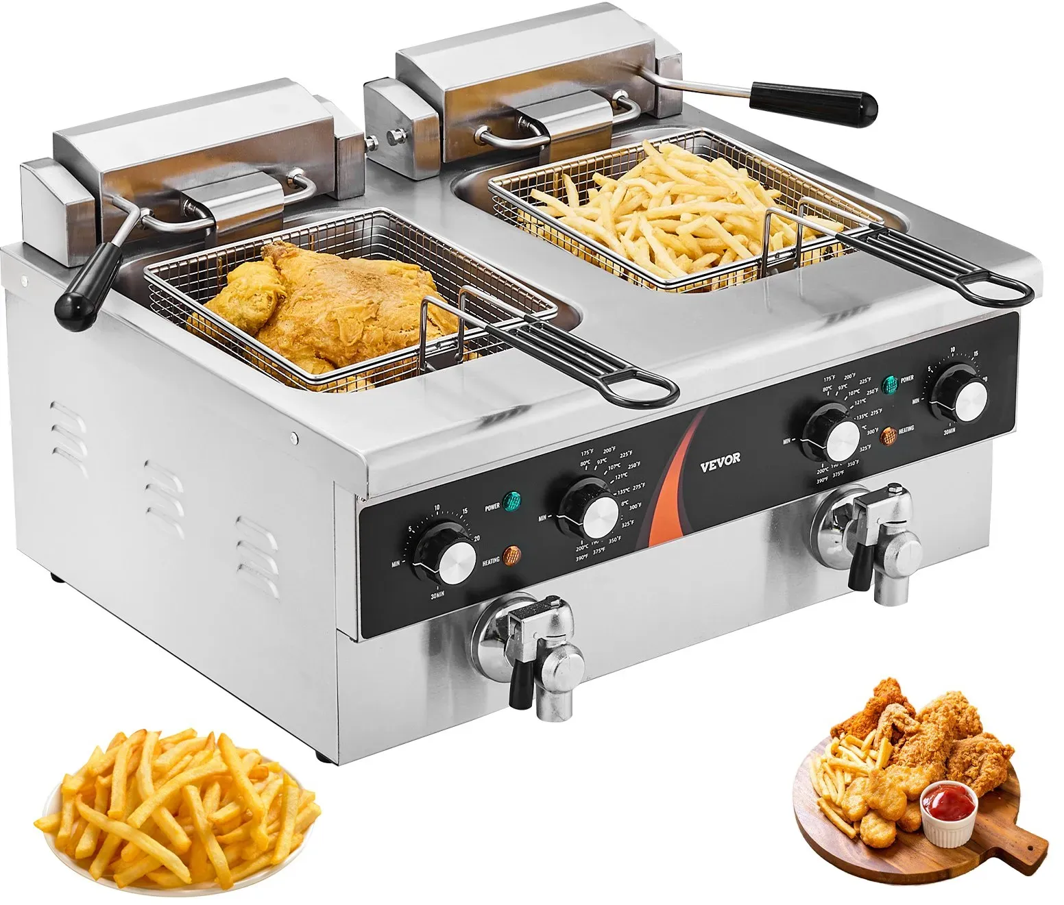 VEVOR kommerzielle Fritteuse elektrische Aufsatzfritteuse, Doppeltank 3000 W x 2, 5,9 L Doppel-Öl-Fritteuse mit 2 Körben verdickter Edelstahl, Zeit- & Temperaturregelung, für Küche Restaurant Café