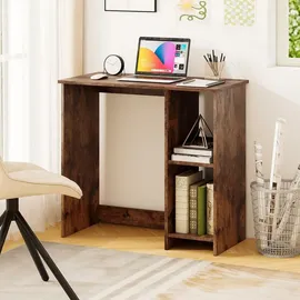 Costway Kleiner Schreibtisch, 2 Fächern, PC-Tisch, Bürotisch für kleine Räume, 80 x 40 x 74 cm Braun