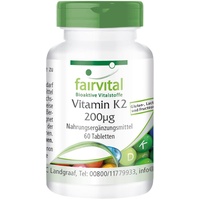 Fairvital | Vitamin K2 MK-7 200μg - HOCHDOSIERT - Menaquinon MK-7 - natürlich & fermentiert aus Natto - VEGAN - 60 Tabletten