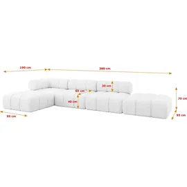 altdecor Modulares Sofa Ecksofa in L-Form - Kerru-L2 - 380x190x70 cm Weiß universal, links/rechts Corner modular Sofa Eckcouch Couch Wohnlandschaf... - Weiß