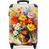 NoBoringSuitcases.com NoBoringSuitcases.com® Koffer Handgepäck Trolley Rollkoffer Kleine Reisekoffer mit 4 Rollen - Blumen - - Ölfarbe - Blumentopf - Cabin... - Bunt