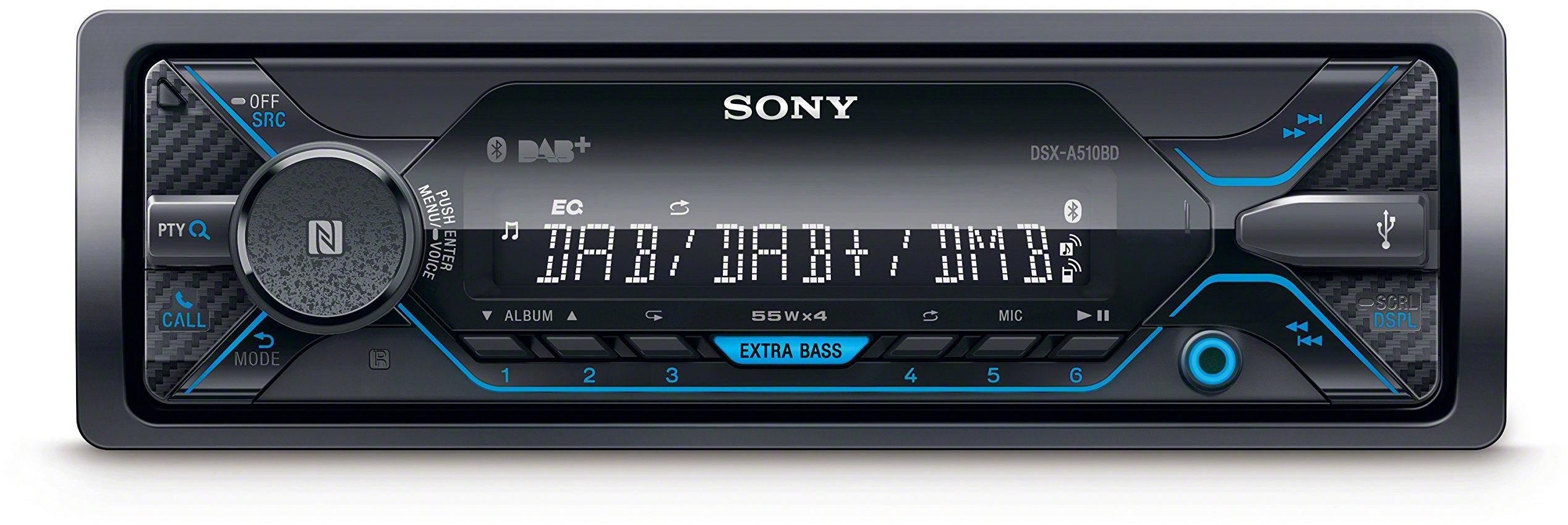 Sony DSX-A510 DAB+ Autoradio | Dual Bluetooth, NFC, USB und AUX Anschluss | Blaue Beleuchtung | Freisprechen und Streaming