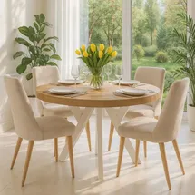 dekori.interiors Dekori Möbel Runder Ausziehbarer Tisch für Esszimmer mit Holzbeinen, Pero, Loft-Stil, Skandinavische, Durchmesser Varianten: von 90 bis 220 cm (Eiche Craft Golden/Weiß, cm)