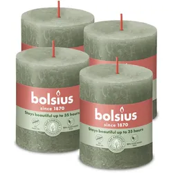 Rustik Stumpenkerzen 80/68 mm - Frische Olive (4 Stück)