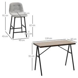 Homcom Bartisch mit Barhocker Set 5-Teilig Stahl Hellgrau 120 x 60 x 91 cm
