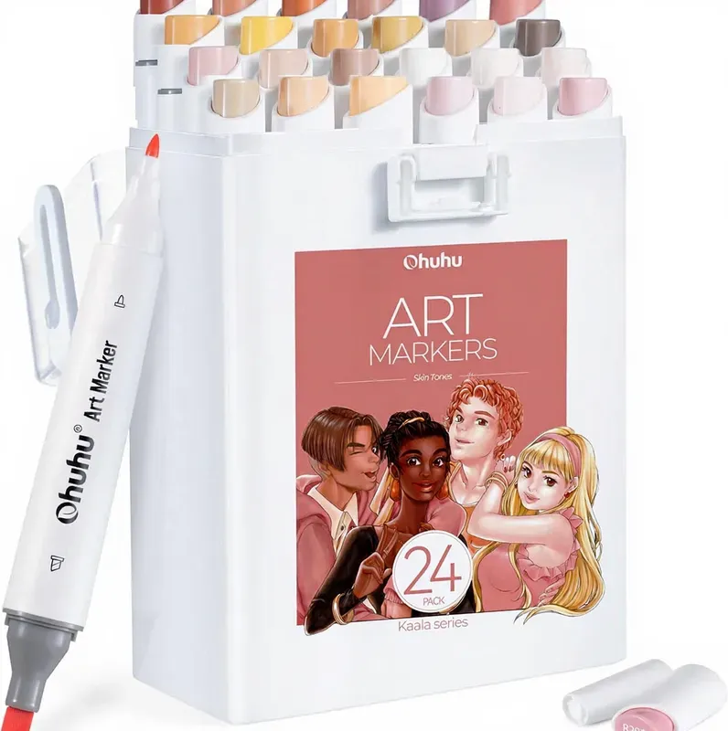 Ohuhu Hautton-Marker-Set – schlank, doppelseitig, 24 Farben, für professionelle Zeichnung und Modedesign