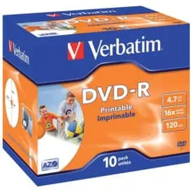 DVD-R Jewelcase printable 10 ST VERBATIM VER43521 4,7Gb 120Min