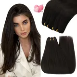 YoungSee Tressen Echthaar Dunkelbraun 35cm Echthaar Tressen Braun Echthaar Tressen zum Einnahen Weaving Hair Extensions Weave Extensions Echthaar Weft Extensions Echthaar Tressen fur Damen 100g #2