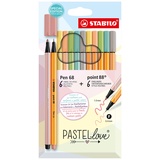 Stabilo Pen 68 & point 88 Pastellove Set sortiert, 12er-Set, Kartonetui (6888/12-7-7)