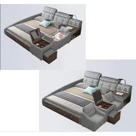 xl moebel gmbh Lederbett Betten Polster Doppel Multifunktion 180x200 Leder Bettgestell Design - Beige
