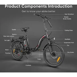 SMARTAI SAMEBIKE E Bike Elektrofahrrad 20" Fat Tire E-Fahrrad klapprad 36V/12Ah Akku,Off-Road Trekking Mountainbike City EBike Herren Damen(CY20) (White)