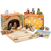 yoamo Spielkrippe Adventskalender für Kinder mit 24 Holzfiguren, hochwertigem Spielkoffer und Weihnachts-Geschichte, 27-teilig (1 Set)