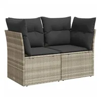 vidaXL Gartensofa mit Kissen 2-Sitzer Hellgrau Poly Rattan