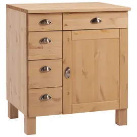 Home Affaire Unterschrank HOME AFFAIRE "Oslo", beige (natur gebeizt, gewachst), B:75cm H:85cm T:60cm, Massivholz, Schränke, Unterschrank, 75 cm breit, 1 Tür, 5 Schubladen, aus Kiefer, Metallgriffe