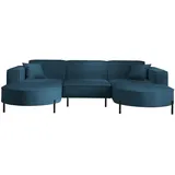 Fun Möbel Wohnlandschaft U-Form Sofa VALENCIA in Stoff Scala Blau - Blau